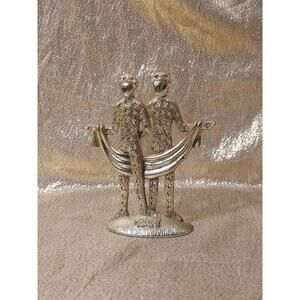 Vintage Metal Horoscope GEMINI Earring Holder Display Silver Tone Twins